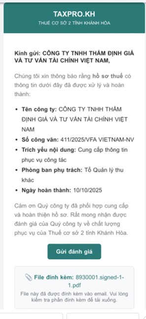 Email hoàn thành công việc